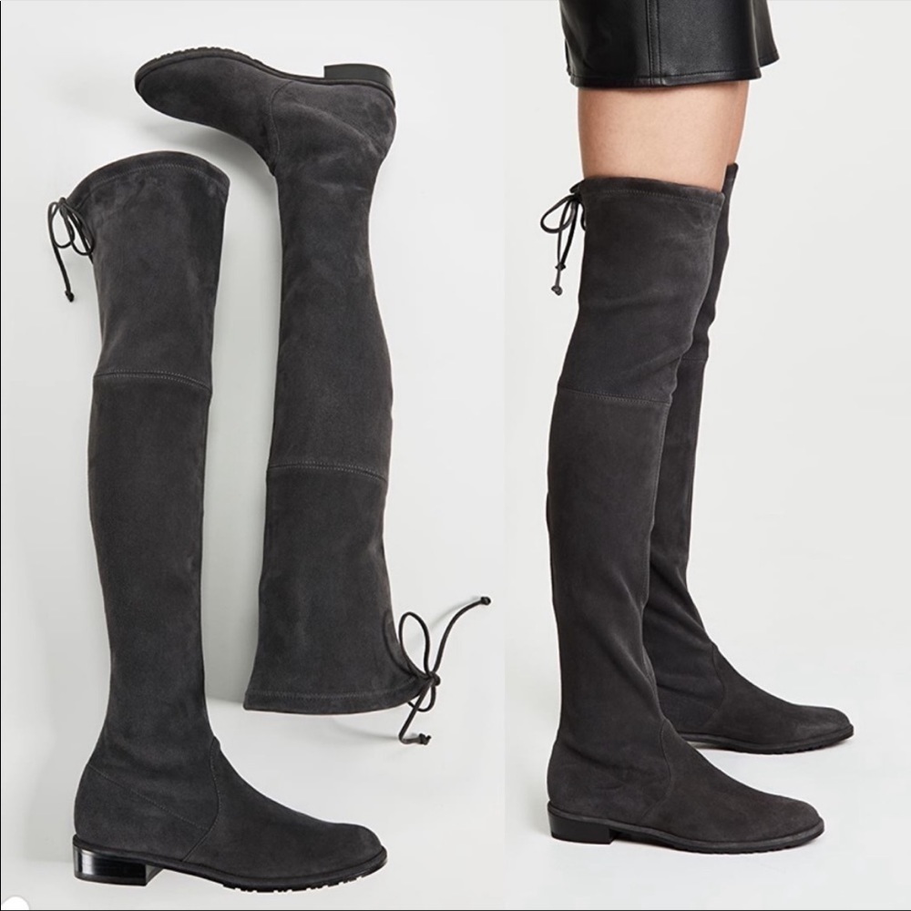 Stuart Weitzman Lowland Suede Over The Knee Boots Size 7.5M Gray Stretch Spain